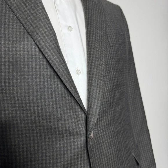 H.Stockton Men's‎ Blazer Sport Coat 44R Brown Check Wool Italy Custom Tailored